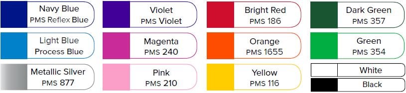 Stock Imprint Colors for Bags & Drinkware Only